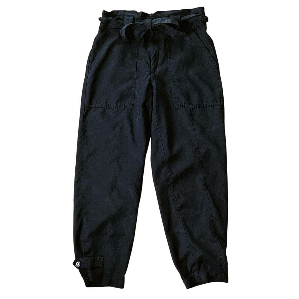 Banana Republic High-Rise Belted Cropped Elastic Waist/Hem Black Pants 4